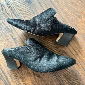 Miista • Black Calf Hair Mules • 38 / 7.5